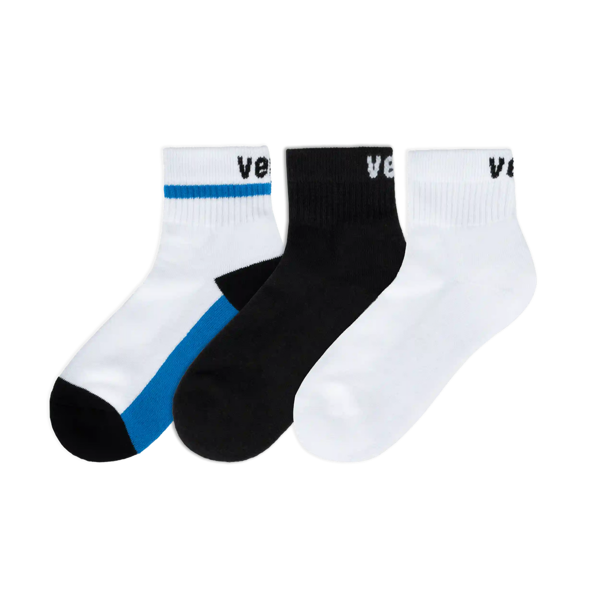 3-Pack Mid Crew Socks - Black/White/Vessi Blue